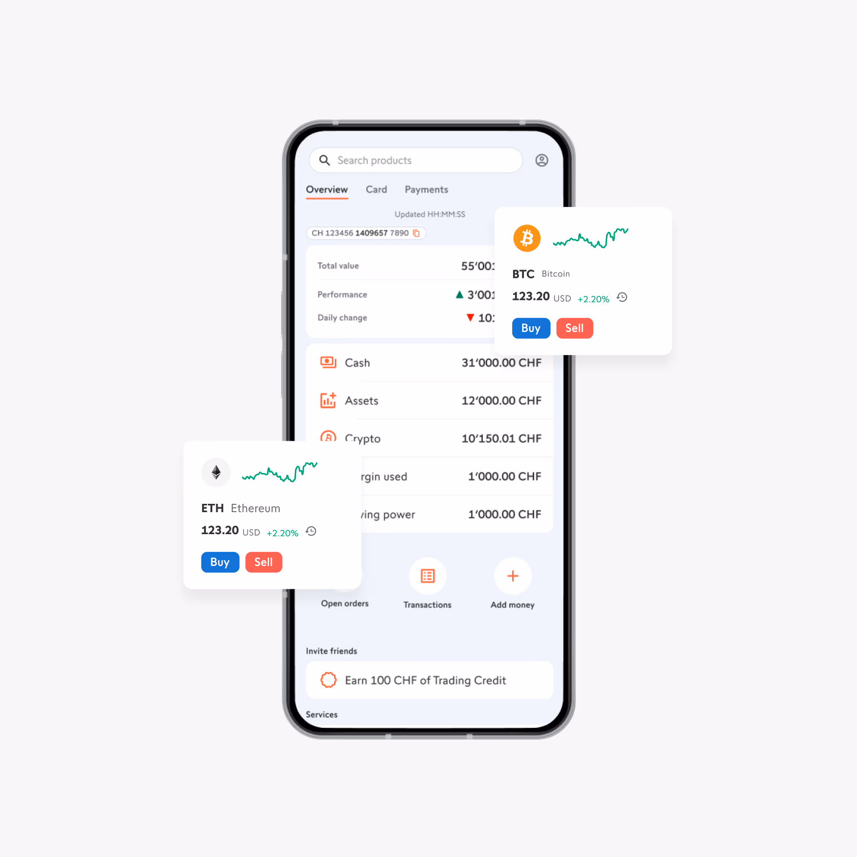 Swissquote Mobile app with cryptocurrencies 