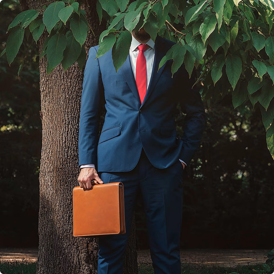 A banker hidden in tree branches